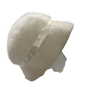 Angora Fur Hat with Satin Ribbon Cream